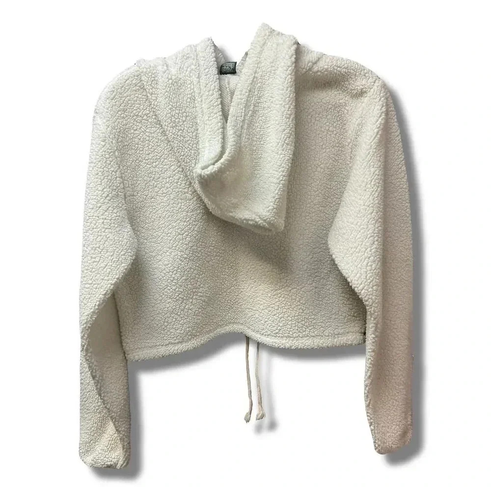 Wild Fable Women's Cropped Sherpa Hoodie White Size S Casual Fall - Picture 2 of 4